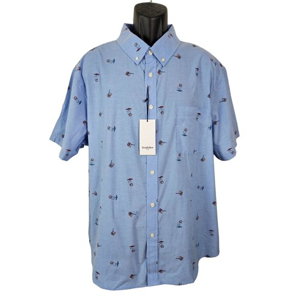 Goodfellow & Co Mens Blue Short-Sleeve Button-Up Shirt Umbrella Drink Print XXL - Picture 1 of 9